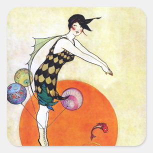 Diving Flapper Girl Square Sticker