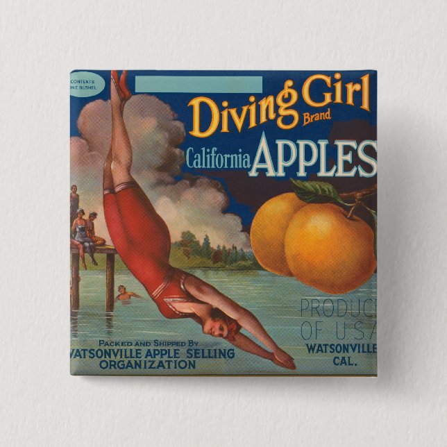Diving Girl California Apples 15 Cm Square Badge (Front)