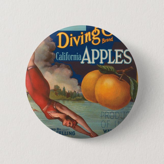 Diving Girl California Apples 6 Cm Round Badge (Front)