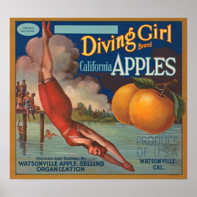 Diving Girl California Apples Poster (Front)