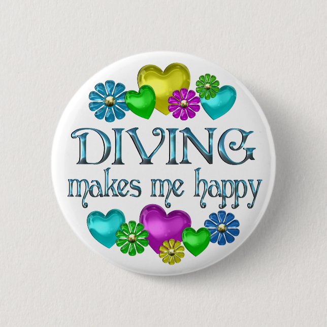 Diving Happiness 6 Cm Round Badge (Front)