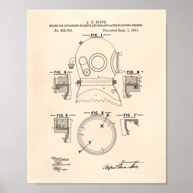 Diving Helmets 1891 Patent Art Old Peper Poster (Front)