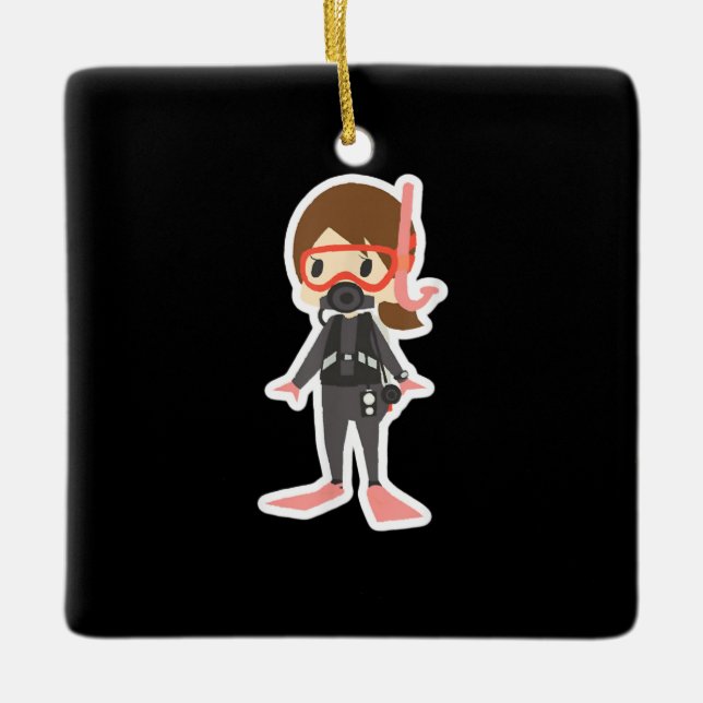 Diving I Love Snorkelling Swimming Girl Kids Ceramic Ornament (Front)