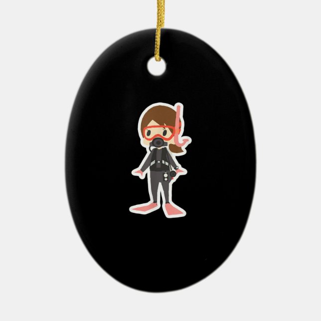 Diving I Love Snorkelling Swimming Girl Kids Ceramic Ornament (Front)