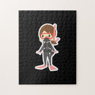 Diving I Love Snorkelling Swimming Girl Kids Jigsaw Puzzle