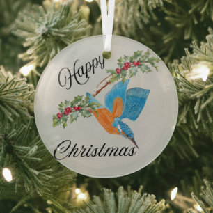 Diving kingfisher Christmas  Glass Tree Decoration