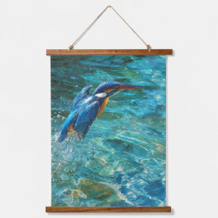 Diving Kingfisher Teal Ocean Wildlife Art Hanging Tapestry