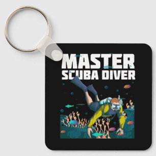 Diving Master Scuba Diver Down Dive Adventure Ocea Key Ring
