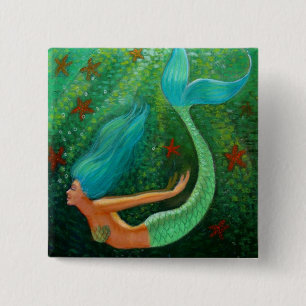 Diving Mermaid 15 Cm Square Badge