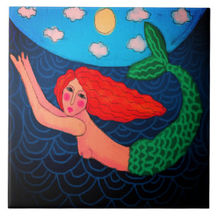Diving Mermaid Abstract Art Ceramic Tile