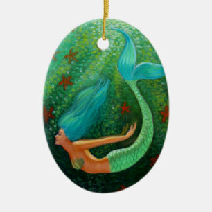Diving Mermaid Fantasy Art Oval Christmas Ornament