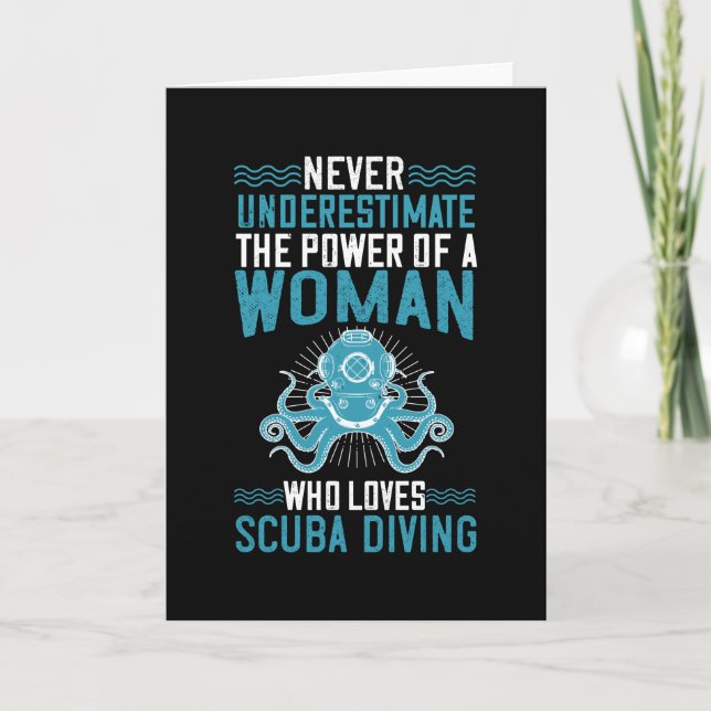 Diving -Never Underestimate Diving Woman Card (Front)
