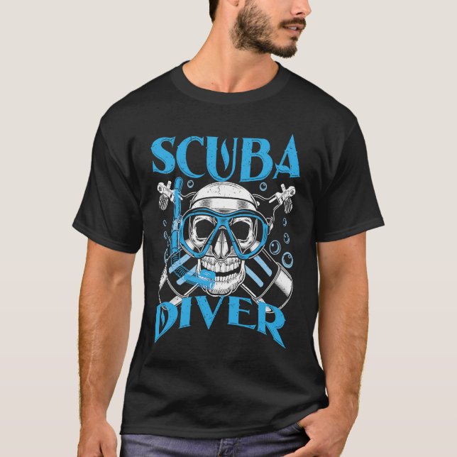 Diving Scuba Diver in Deep Sea and Sea T-Shirt (Front)