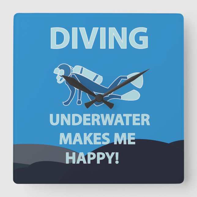 Diving Scuba Diving Underwater Diver Square Wall Clock (Front)