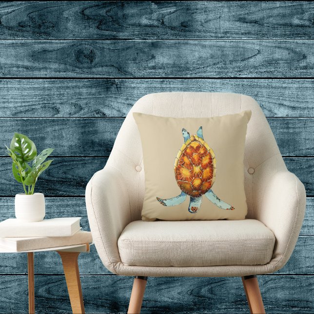 Diving Sea Turtle on Light Tan Cushion (Creator Uploaded)