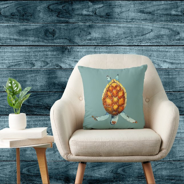 Diving Sea Turtle on Sea Green Cushion (Creator Uploaded)