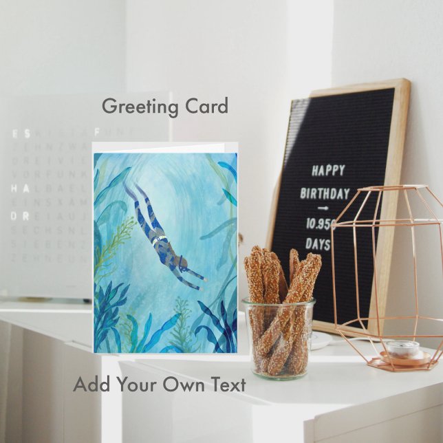 Diving, Snorkelling, Under the Sea, Ocean Painting Card (Diving, Snorkeling, Under the Sea, Ocean Painting Greeting Card Enter Your Own Text #diver #scuba )
