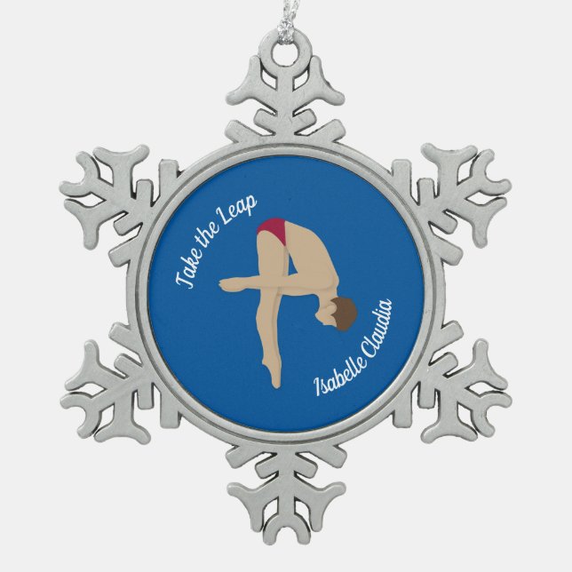 Diving Snowflake Pewter Christmas Ornament (Front)