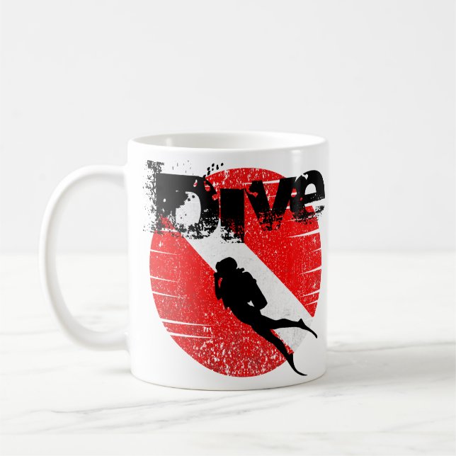 Diving sport, American Diver Down Flag SCUBA Coffee Mug (Left)