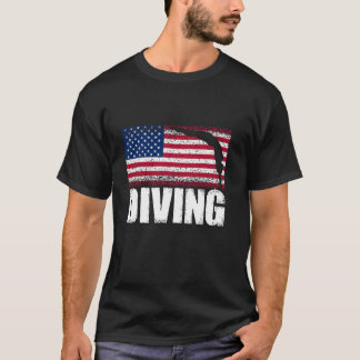 Diving Sports Retro American Flag USA America Dive T-Shirt