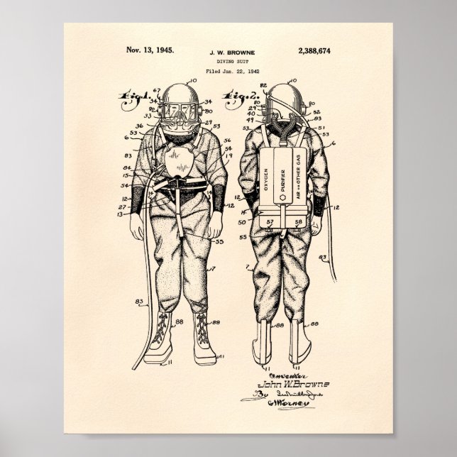 Diving Suit 1945 Patent Art Old Peper Poster (Front)