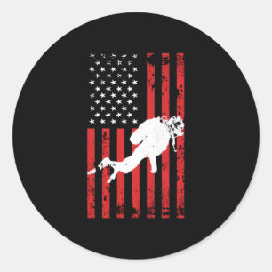 Diving USA Flag Patriotic Diver Flag Classic Round Sticker