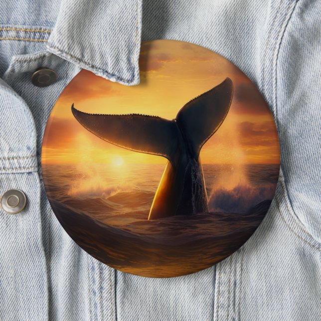 Diving Whale Tail at Sunset 6 Cm Round Badge (In Situ)