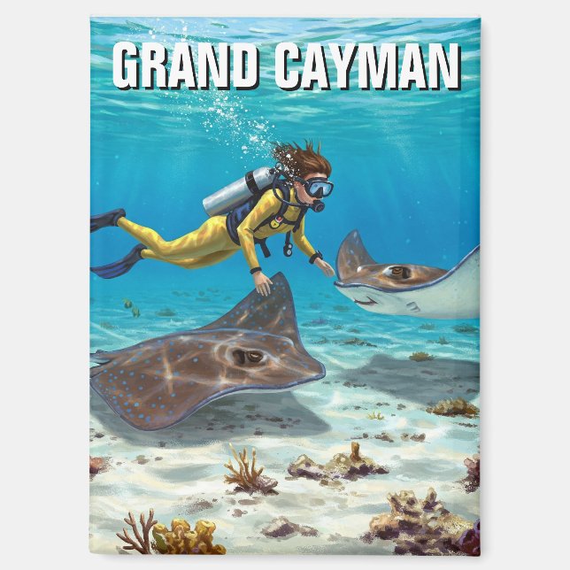 Diving with Stingrays in Grand Cayman Travel Magnet (Front)