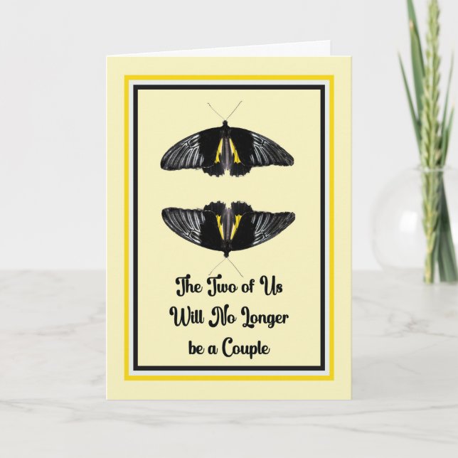 Divorce Announcement Black Butterflies on Yellow (Front)