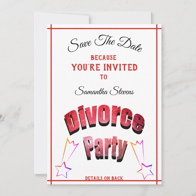 Divorce Party Any Name Any Date and Location - Save The Date (Front)