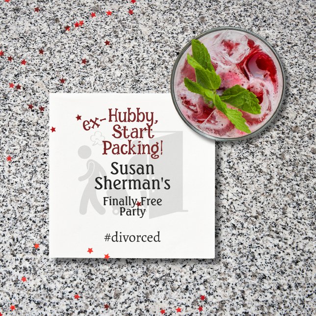 Divorce Party Celebration Ex Hubby Start Packing Napkin (Add this custom napkin to your Divorce Party decor with the "ex-Hubby, Start Packing!" theme.)