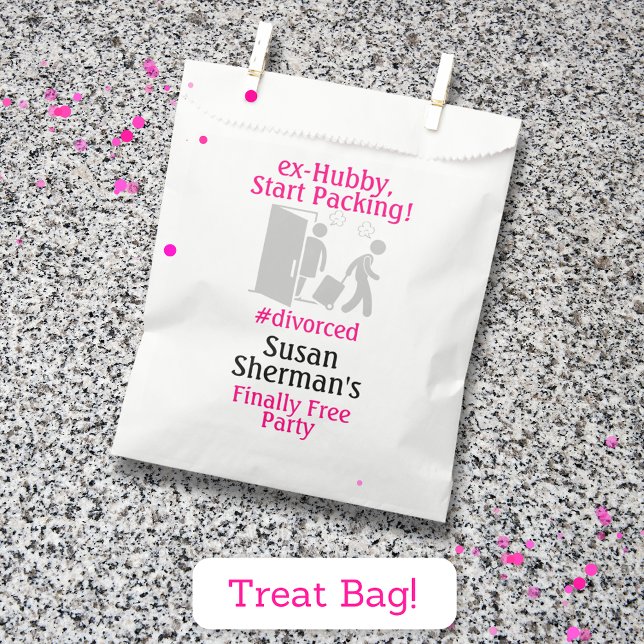 Divorce Party Finally Free Pink Decor Favour Bag (Divorce Party "ex-Hubby, Start Packing!" treat or favor bag to celebrate her divorce in style!)