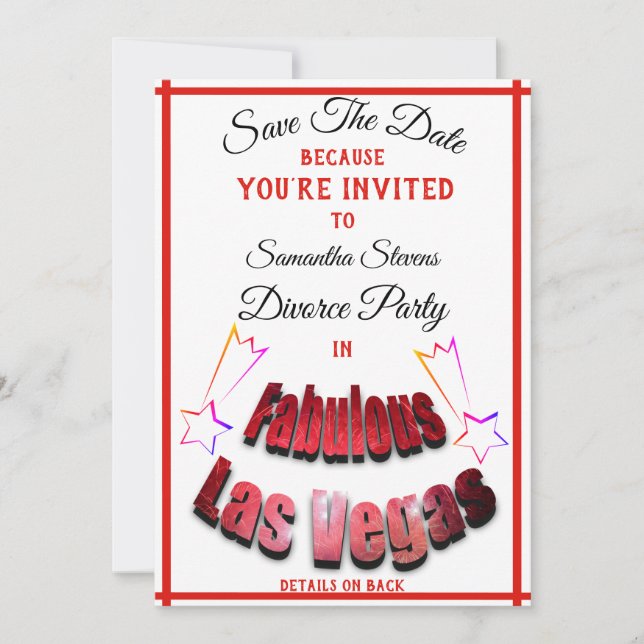 Divorce Party in Las Vegas Fabulous Stars - Save The Date (Front)
