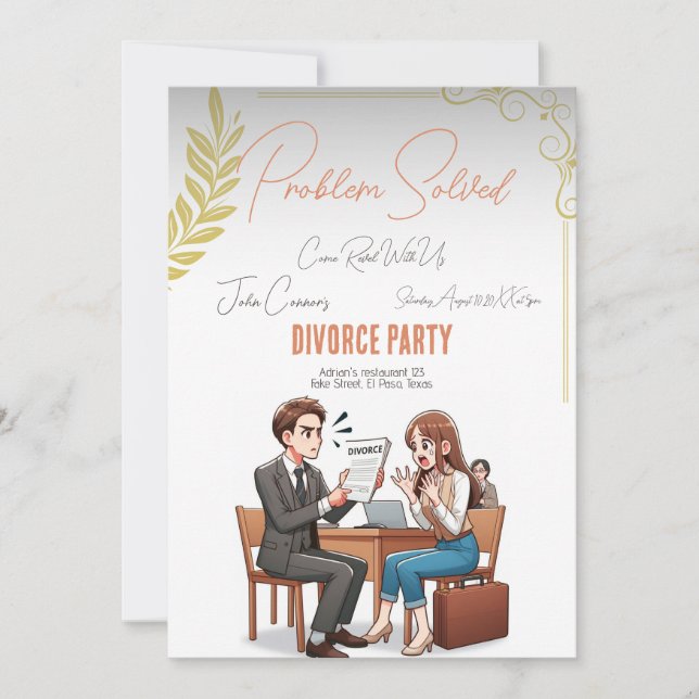 Divorce party invites: Problem solved, QR code Invitation (Front)