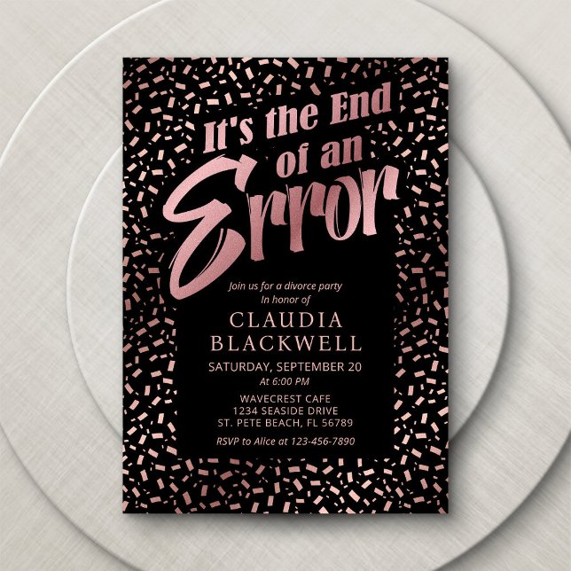 Divorce Party Rose Gold Confetti Invitation (Creator Uploaded)
