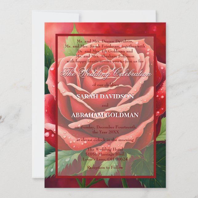 Divorced Parents Red Roses Wedding Invitations (Front)