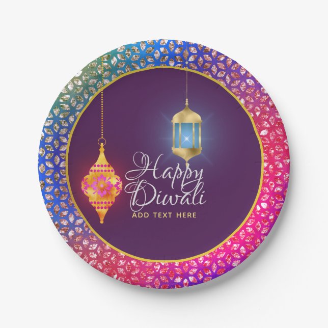Diwali Bollywood Lanterns Sparkles Personalised Paper Plate (Front)