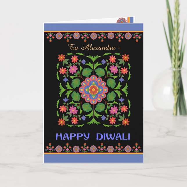 Diwali Card to Personalise, Rangoli Pattern, Black (Front)