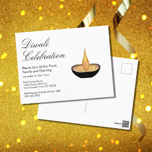 Diwali Celebration Diya Flame Elegant  Holiday Postcard