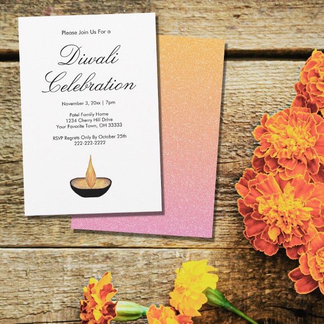 Diwali Celebration Diya Glitter Invitation (Creator Uploaded)