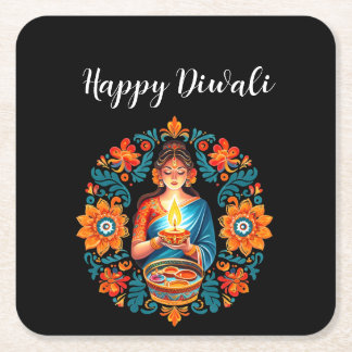 Diwali celebration square paper coaster
