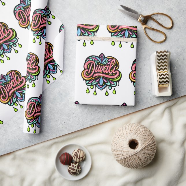 Diwali Colorful Hearts Wrapping Paper (Crafts)