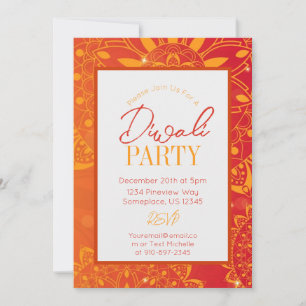 Diwali Colourful Bright Orange Party Invitation
