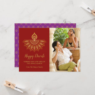 Diwali Diya Photo Greeting Card - Custom Colour