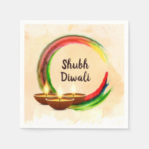 Diwali Diyas Watercolor Circle Napkin
