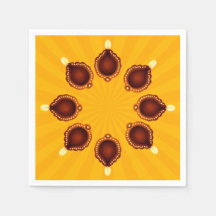 Diwali Diyas with Yellow Sun Rays Napkin