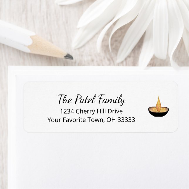 Diwali Elegant Diya Lamp Flame Return Address  Label (Insitu)