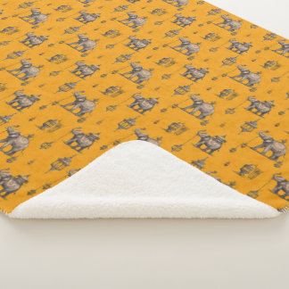 Diwali Elephant in Golden Field Toile de Jouy Sherpa Blanket