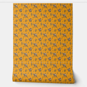 Diwali Elephant in Golden Field Toile de Jouy Wallpaper