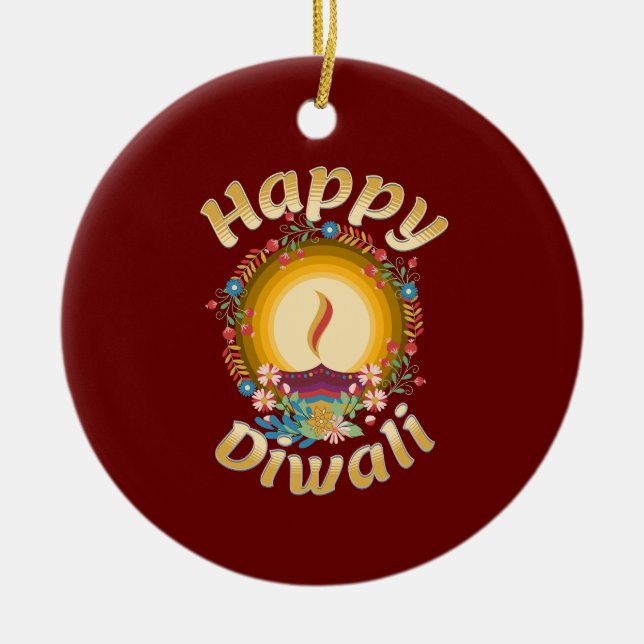 Diwali Festival of Lights Hindu Sikh Jain Ceramic Ornament (Front)